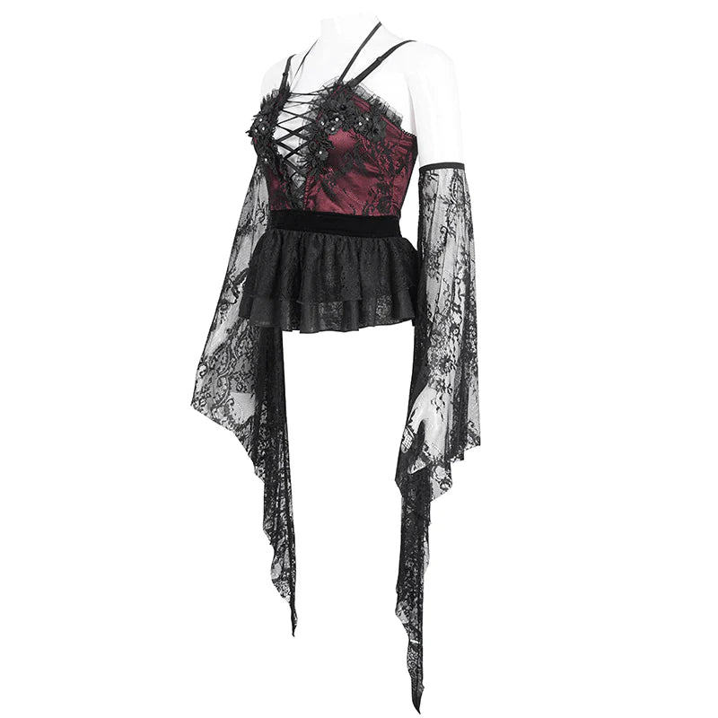 Ravishing Ruby Lace Sleeve Corset Top by Eva Lady