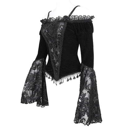 Everly Gothic Black Lace Bell Sleeve Velvet Top by Eva Lady