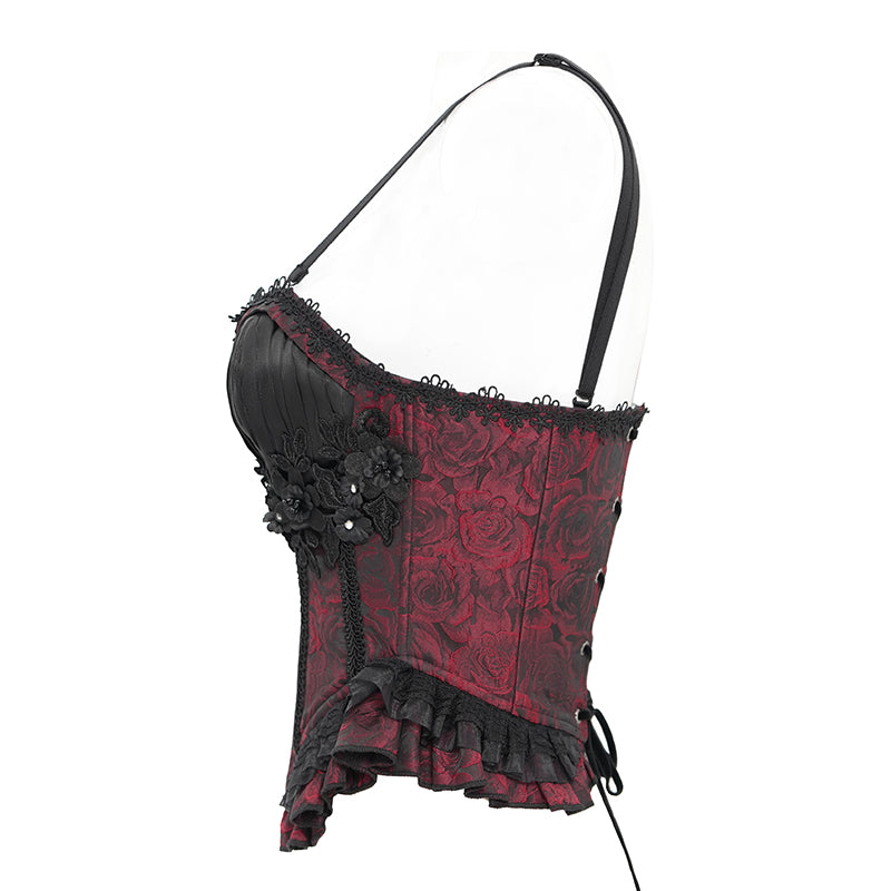 Elwin Gothic Rose Red Jacquard Corset Top by Devil Fashion