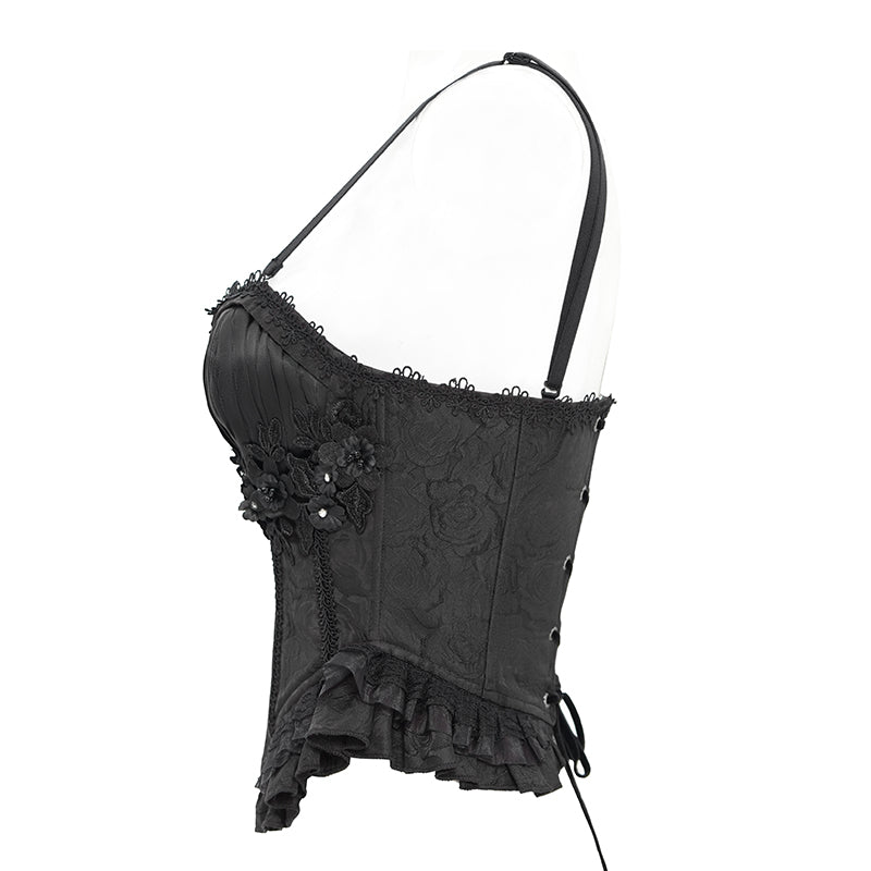 Elwin Gothic Rose Black Jacquard Corset Top by Devil Fashion