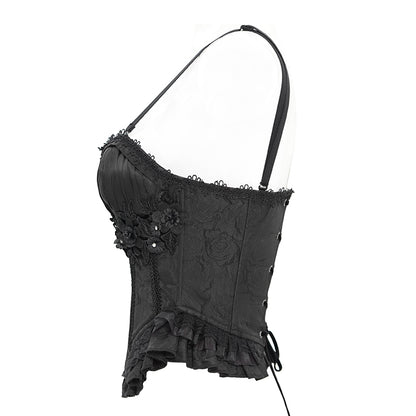 Elwin Gothic Rose Black Jacquard Corset Top by Devil Fashion
