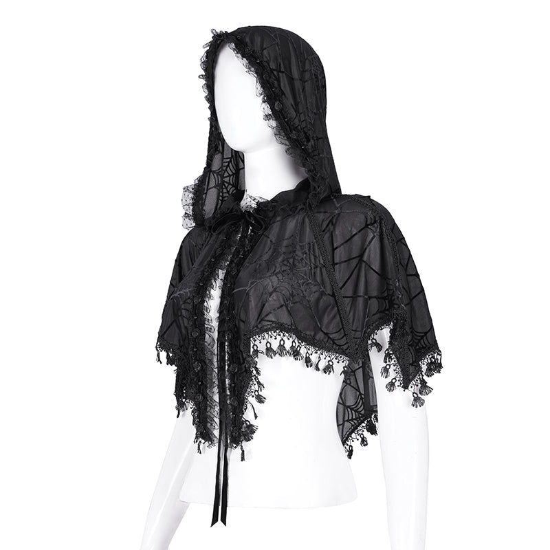 Athelina Gothic Spider Web Hooded Shawl Top by Devil Fashion