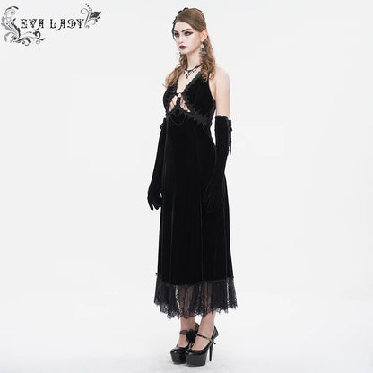 Celeste Black Gothic  Velvet Halter Dress by Eva Lady
