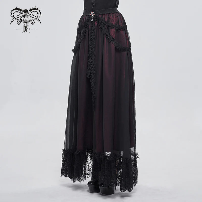 Mysterious Nosebleeds Gothic Lace Red & Black Skirt by Devil Fashion