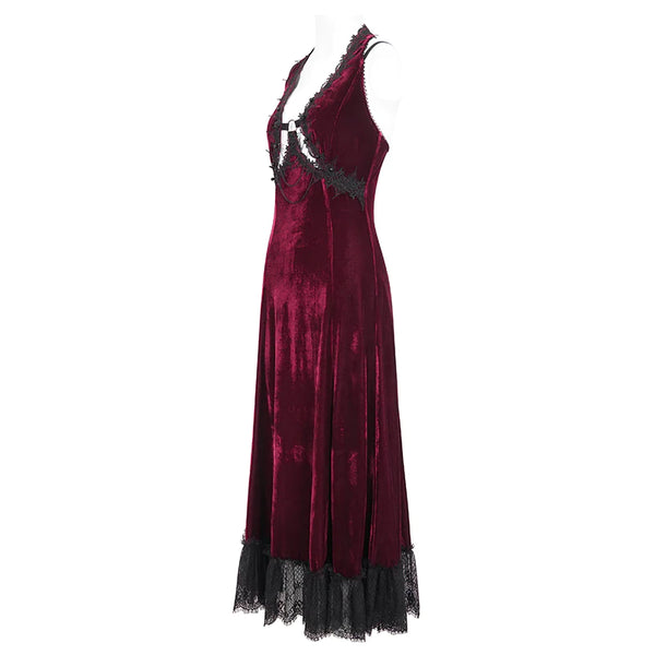 Celeste Red Gothic Velvet Halter Dress by Eva Lady