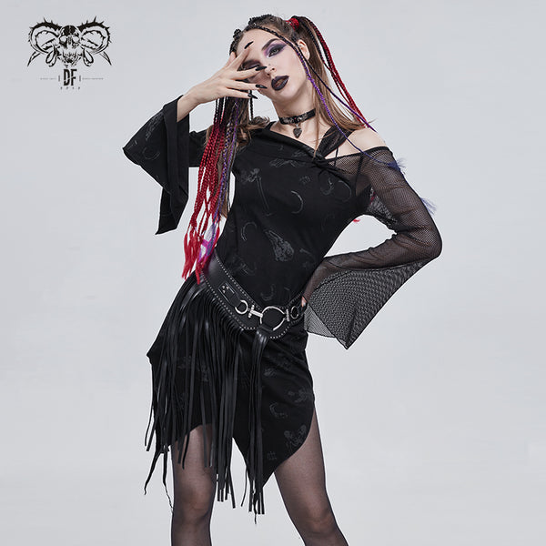Gretchen Gothic Faux Leather Fringe Tassle Belt by Devil Fashion