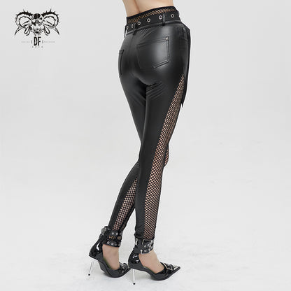 Rejects Fishnet Panel Faux Leather Leggings by Devil Fashion