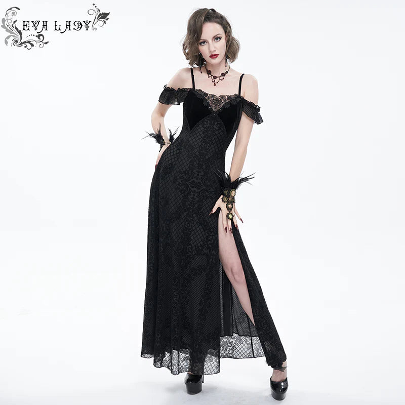 Funeral Bed of Dark Roses Off-the-shoulder Dress by Eva Lady