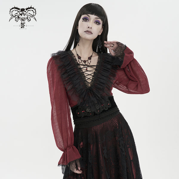 Seraphine Red Frilly Top by Devil Fashion