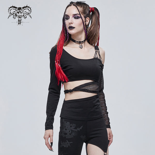 Rolling Skulls Mesh Cut Out Top by Devil Fashion