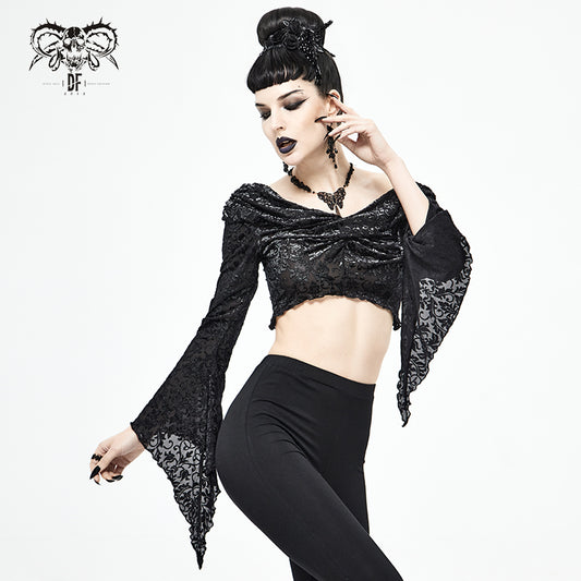 Sabrina Off the Shoulder Bell Sleeve Crop Top by Devil Fashion