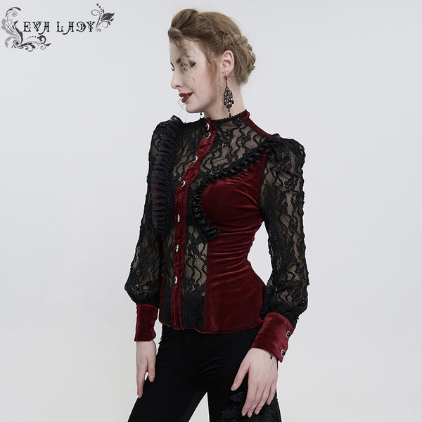 Penelope Lace Red Velvet Top by Eva Lady