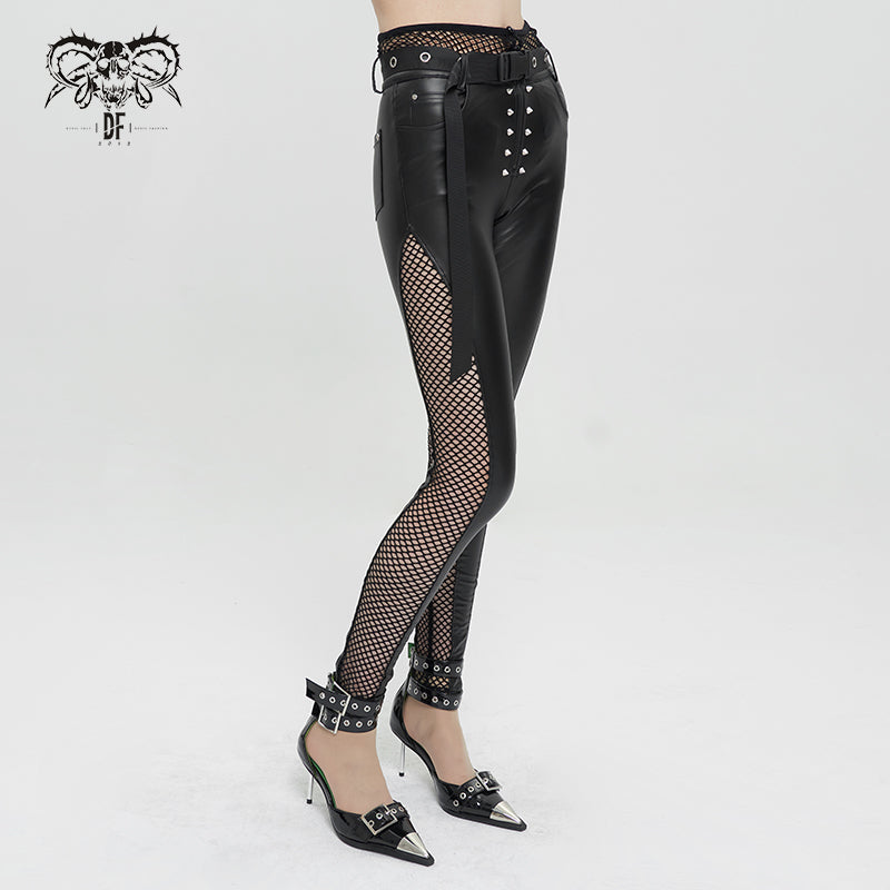 Rejects Fishnet Panel Faux Leather Leggings by Devil Fashion