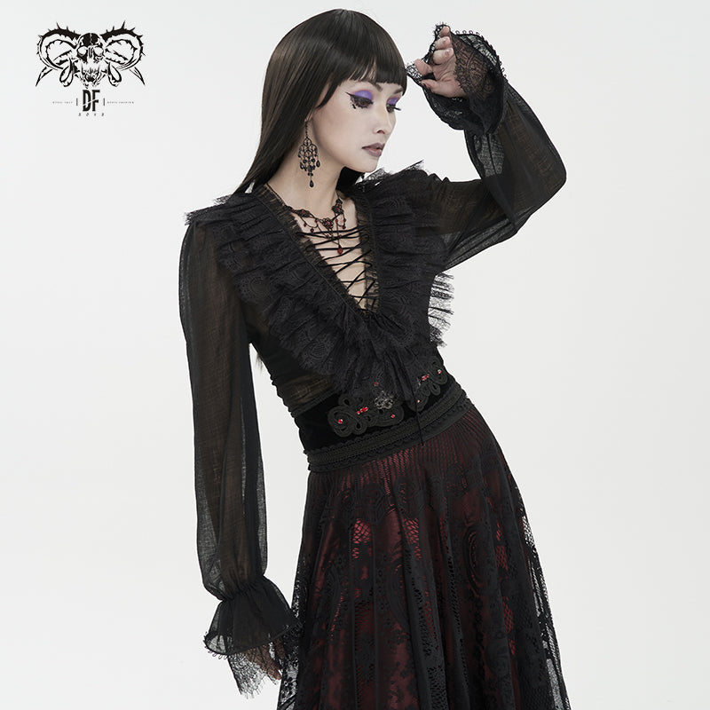 Seraphine Black Frilly Top by Devil Fashion