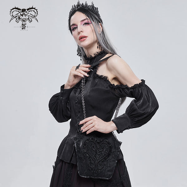 Love & Demise Beaded Chain Strap Black Gothic Bag by Devil Fashion