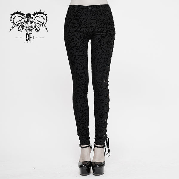 Ophelia Brocade Lace Up Pants by Devil Fashion