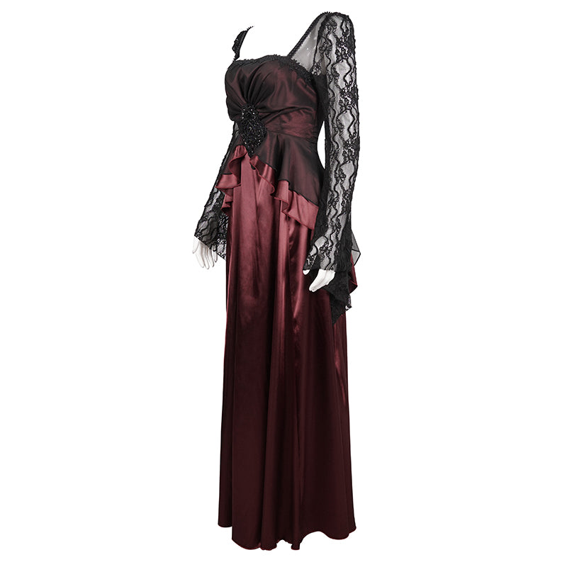 Deadly Celebrations Lace Sleeve Red Dress by Eva Lady