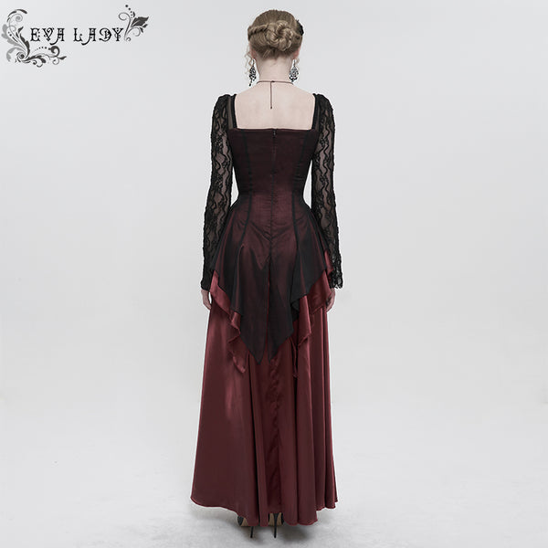 Deadly Celebrations Lace Sleeve Red Dress by Eva Lady