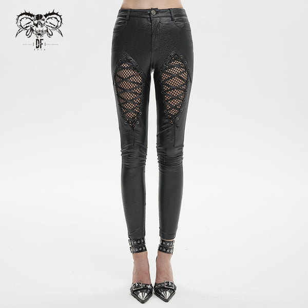 Moonlit Maven Lace Up Faux Leather Pants by Devil Fashion