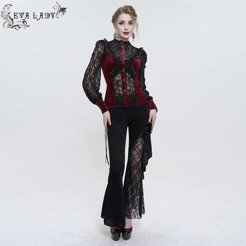 Penelope Lace Red Velvet Top by Eva Lady