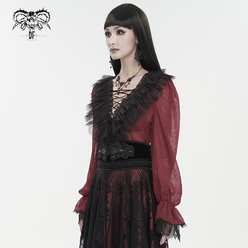 Seraphine Red Frilly Top by Devil Fashion