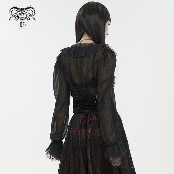 Seraphine Black Frilly Top by Devil Fashion