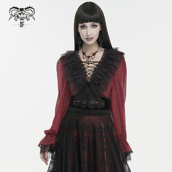 Seraphine Red Frilly Top by Devil Fashion