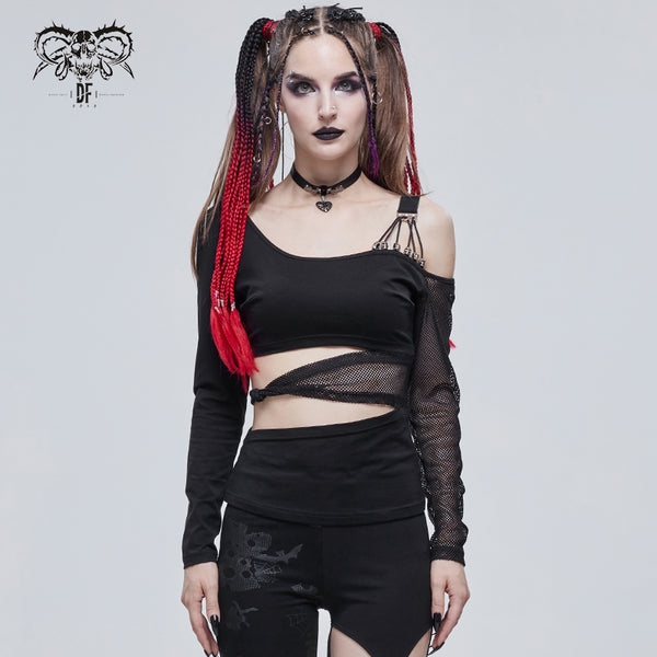 Rolling Skulls Mesh Cut Out Top by Devil Fashion