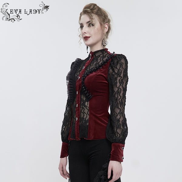 Penelope Lace Red Velvet Top by Eva Lady
