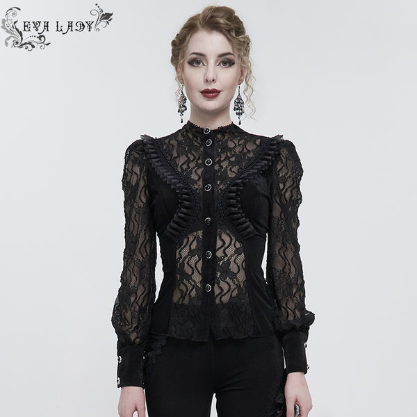 Penelope Lace Black Velvet Top by Eva Lady
