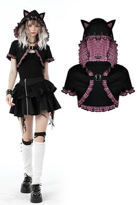 Pink Plaid Cat Ear Hooded Top by Dark In Love