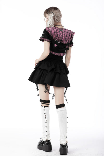 Pink Plaid Cat Ear Hooded Top by Dark In Love