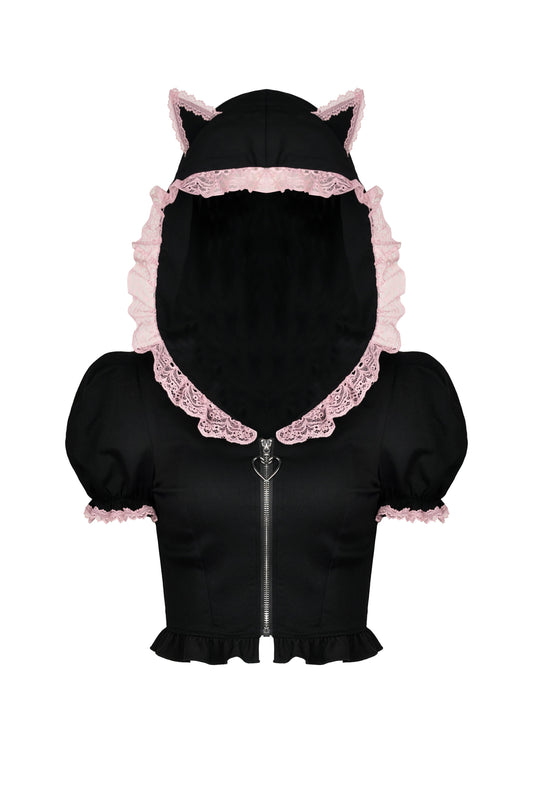 Purfect Pink Frill Cat Ear Hooded Top by Dark In Love