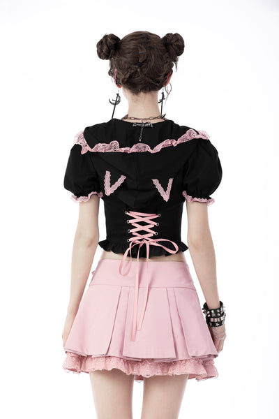 Purfect Pink Frill Cat Ear Hooded Top by Dark In Love