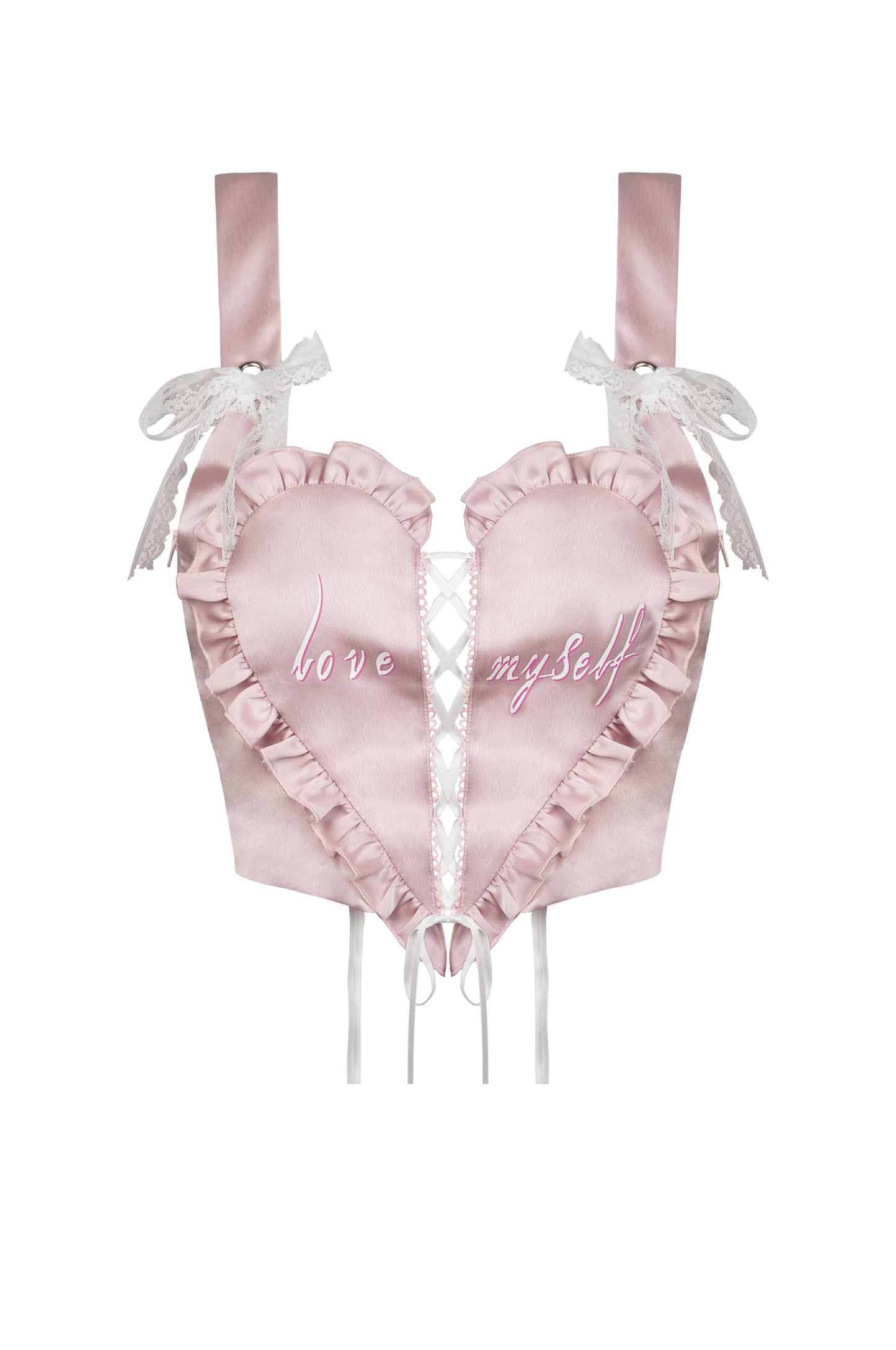 Love Myself Pink Frill Lace Up Top by Dark In Love