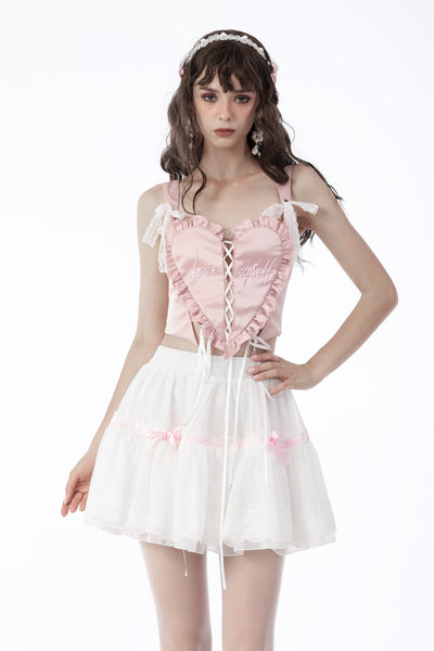 Love Myself Pink Frill Lace Up Top by Dark In Love