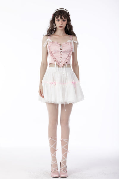 Love Myself Pink Frill Lace Up Top by Dark In Love