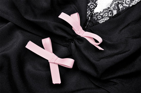 Black Pink Bow Chiffon Dress by Dark In Love