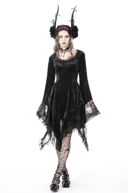 Enchanted Lace Bell Sleeves Velvet Dress by Dark In Love