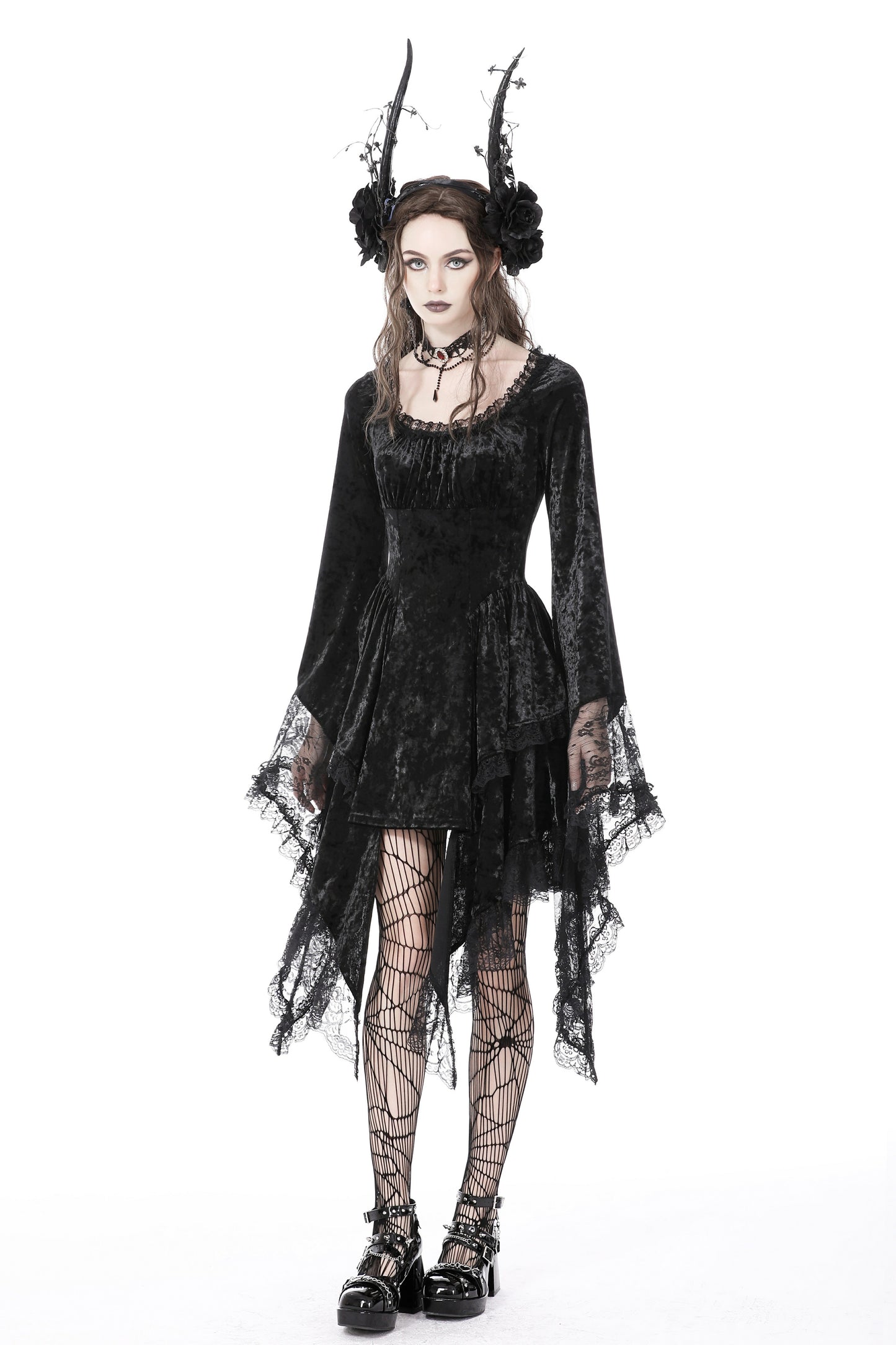 Enchanted Lace Bell Sleeves Velvet Dress by Dark In Love