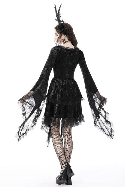 Enchanted Lace Bell Sleeves Velvet Dress by Dark In Love