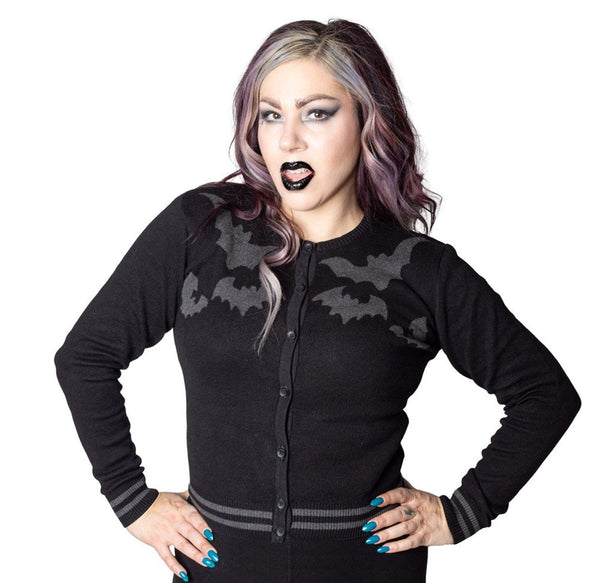 Bat Flock Grey Cardigan by Kreepsville 666