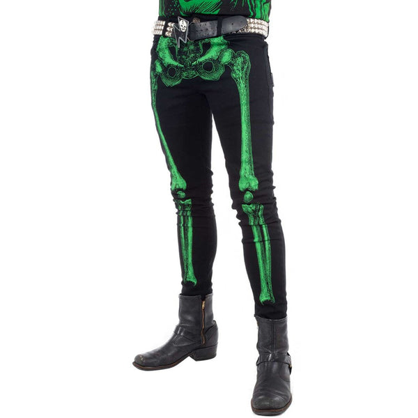 Skeleton Green Bone Unisex Skinny Jeans by Kreepsville 666