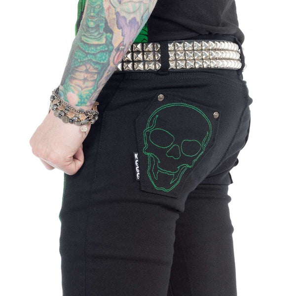 Skeleton Green Bone Unisex Skinny Jeans by Kreepsville 666