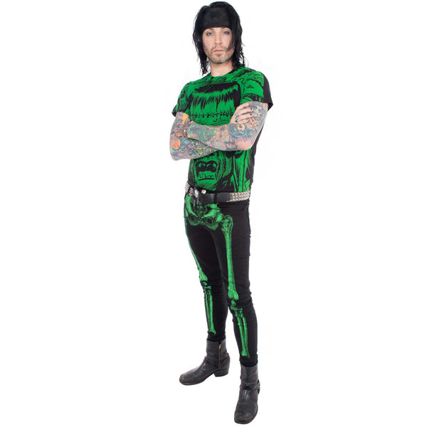 Skeleton Green Bone Unisex Skinny Jeans by Kreepsville 666