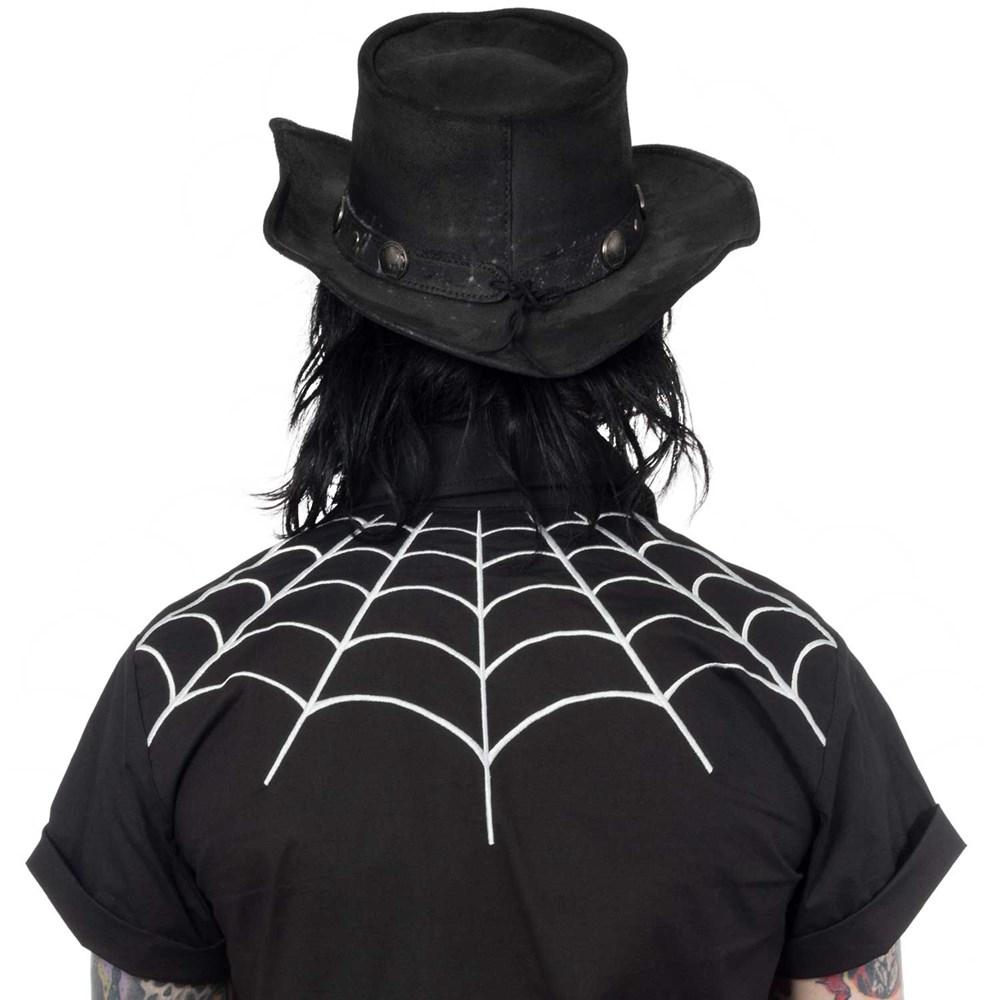 Kreepsville 666 Bat Bone White Gothic Punk Western Button Down Shirt MSWBBW  - Fearless Apparel
