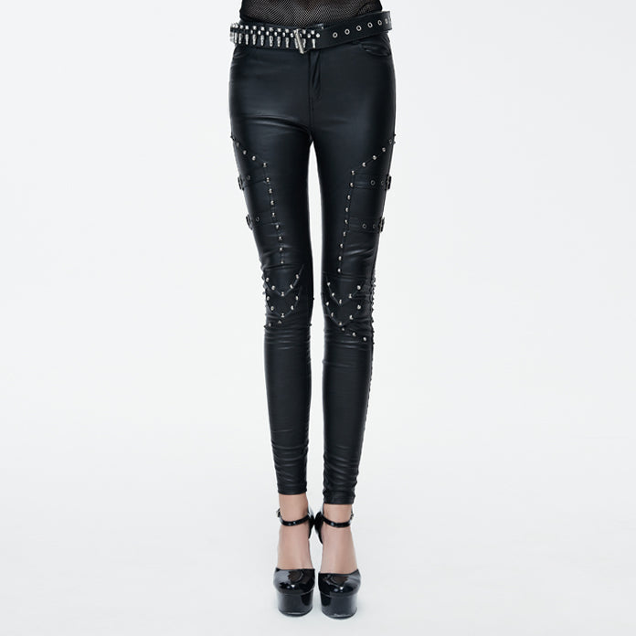 Thunder Studded Faux Leather Pants by Devil Fashion