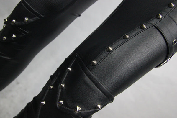 Thunder Studded Faux Leather Pants by Devil Fashion