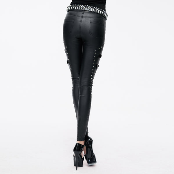 Thunder Studded Faux Leather Pants by Devil Fashion