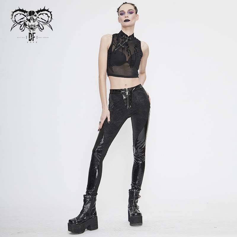 Unsainted Faux Leather Panel Leggings by Devil Fashion